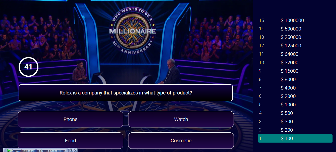 Millionaire quiz game project preview